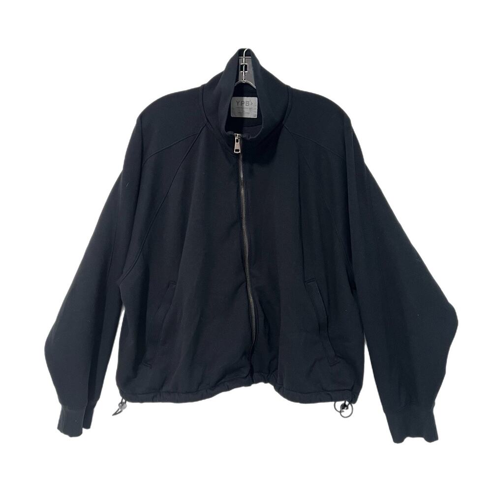 YPB Abercrombie Fitch Track Jacket Womens XL Black Full Zip Cropped Bungee Hem